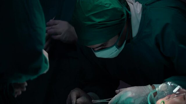 The medical team and nurses  Performing Surgical Operation patients in the operating room . group of surgeon work in surgery room