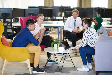 Multiethnic startup business team having team building