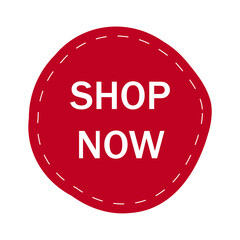 Shop now web site button isolated on white background. Trendy shop now button for web site, ui, label, banner, sticker, design template, icon and logo. Shop now button vector illustration