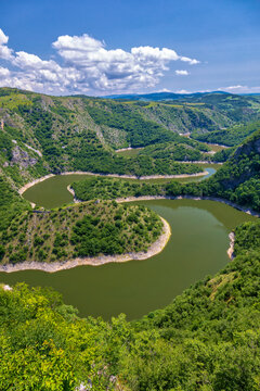 Aerial view of Uvac river canyon meanders in southwest Serbia.