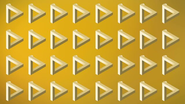 Animation the appearance of an impossible triangle.
Abstract yellow background, 3d rendering, 4k resolution
