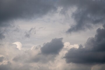 Dramatic gray clouds in the sky. Beautiful gray and white cloudy sky