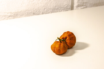 Dried tangerines on a white background. 