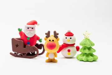 close up of christmas elements blister eraser with white background