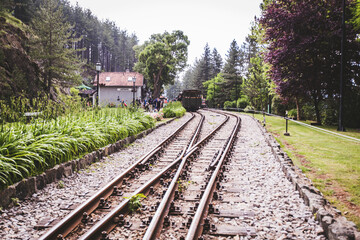Fototapeta na wymiar Tourist Attraction Journey ,Narrow-gauge heritage railway, old-fashioned travel, nature landscape