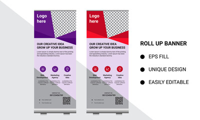 roll up banner design template vector, abstract background, modern x-banner, rectangle size.