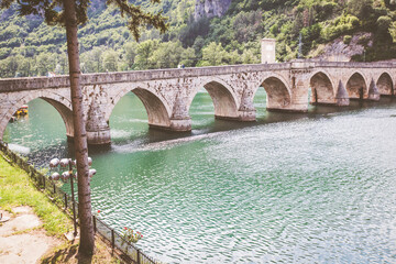 Fototapeta na wymiar Historic bridge over the Drina River Višegrad Bosnia and Herzegovina