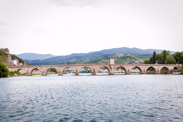 Historic bridge over the Drina River Vi&scaron;egrad Bosnia and Herzegovina