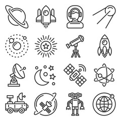 Fototapeta premium Space Universe Research Icons Set. Stars and Starships