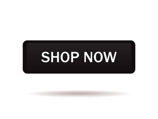 Shop now web site button isolated on white background. Trendy shop now button for web site, label, banner, sticker, design template, icon and logo. Shop now button vector illustration