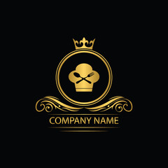 restaurant logo template luxury royal food  vector company  decorative emblem with crown  