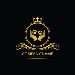 Animal care and protect clinic logo template luxury royal vector company  decorative emblem with crown  