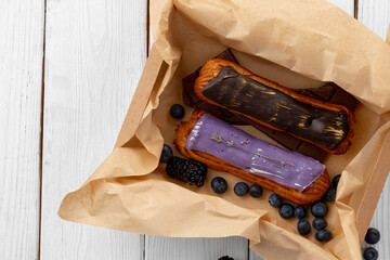 Fresh eclair cakes in a cardboard box