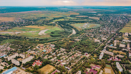 Aerial view drone shot 4k high resolution of the city Ungheni of Republic of Moldova