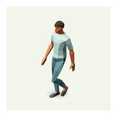 Vector isometric polygonal illustration of men walking. Human guy person wearing t shirt and jeans.