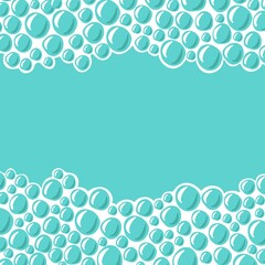 Oxygen bubbles border. Cartoon vector illustration. Hand drawn, sketch style, isolated on white background. Cleaning liquid soap foam for bath and shower. Space for your text, photo, logo