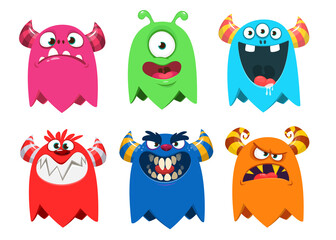 Fototapeta premium Cute cartoon Monsters. Set of cartoon monsters: goblin or troll, cyclops, ghost, monsters and aliens. Halloween design