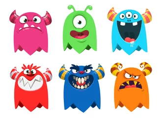 Fotobehang Cute cartoon Monsters. Set of cartoon monsters: goblin or troll, cyclops, ghost,  monsters and aliens. Halloween design © drawkman