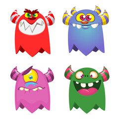 Funny cartoon creatures. Set of cartoon vector monsters illustrations