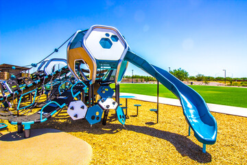 Children's Futuristic Playground Equipment At Free Public Park