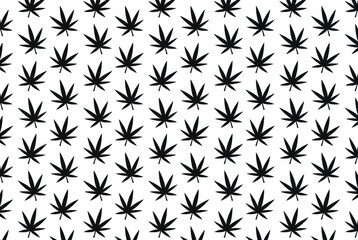 marijuana pattern. Black marijuana on white background. 