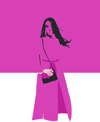 fashion girl, purple girl on white and purple background