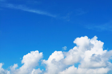 Naklejka na ściany i meble beautiful heap pure blue sky white cloud in the autumn and sunlight