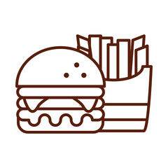 fast food burger and french fries dinner and menu, tasty meal and unhealthy line style icon