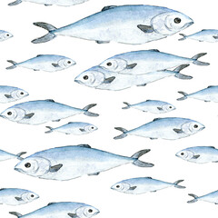 Seamless pattern with watercolor fish