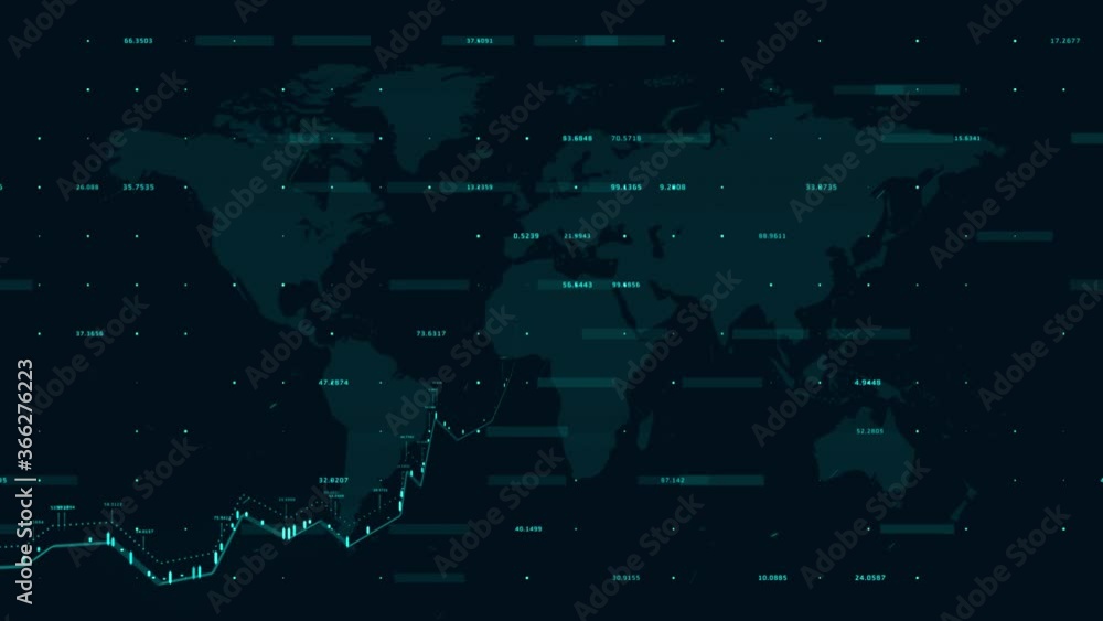 Poster graph and numbers over world map against black background