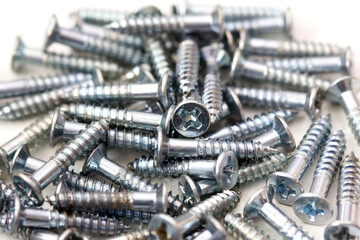 Close-up on screws, metal screws, iron screws, wood screws