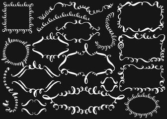Set of hand drawn ornamental frames and pattern brushes