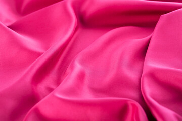 Silk Fabric Wave Texture Background, Red Satin Cloth Texture. Fabric silk texture