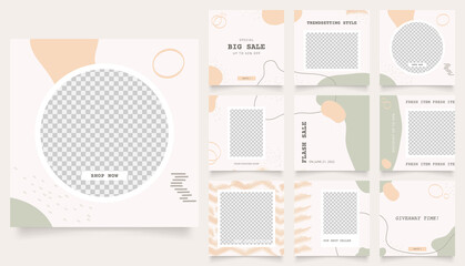 social media template banner fashion sale promotion. fully editable instagram and facebook square post frame puzzle organic sale poster. brown green vector background
