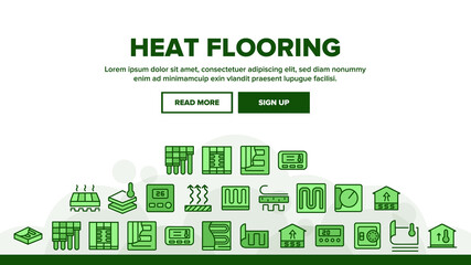 Heat Flooring Device Landing Web Page Header Banner Template Vector. Flooring Temperature Control Regulator And Equipment For Heating Room And House Illustrations