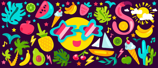 Obraz premium Cute Colorful Tropical Happy Summer Vector Drawing