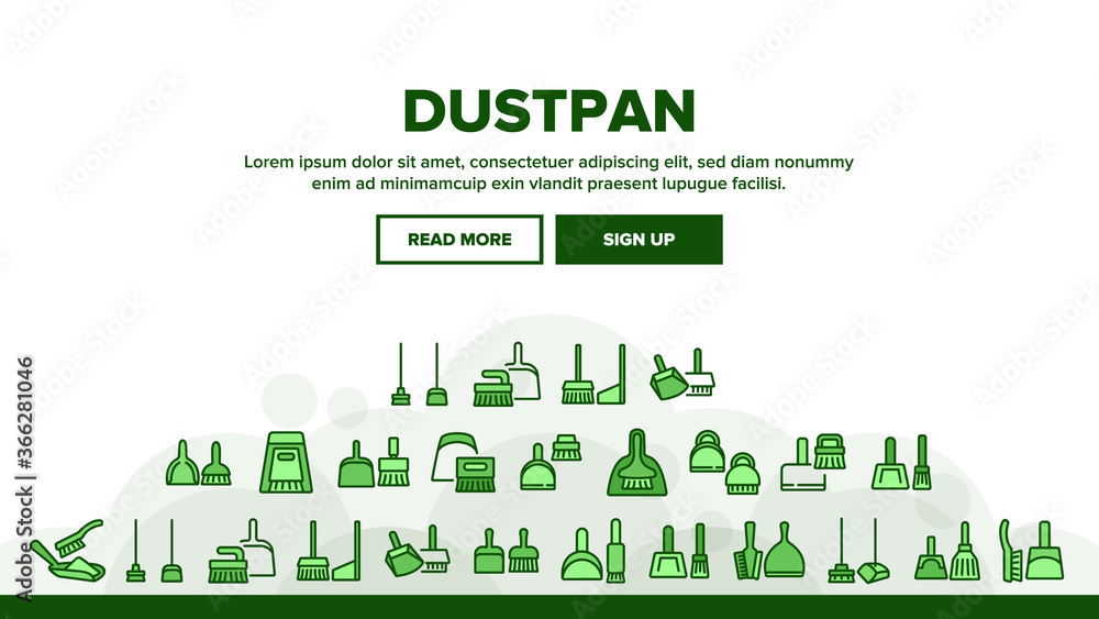 Aufkleber dustpan and brush tool landing web page header banner template vector. dustpan and broom for cleanin