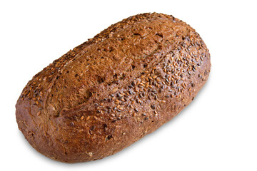 a loaf of unleavened bread with sunflower seeds close-up on a white background, isolate