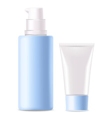 Cosmetics bottle 3d realistic isolated,  packaging mockup, summer cosmetics, container with lotion vector illustration