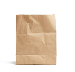 disposable bag of brown kraft paper isolated on white background, concept of rejection of plastic packaging