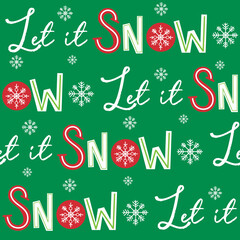 Seamless Let it Snow on red background