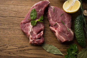 seasoning meat wood background