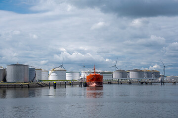 Fototapeta na wymiar A docked Chemical and Oil Products Tanker in the Europoort, The Netherlands