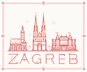 Obraz premium Skyline Zagreb, Croatia vector city buildings line