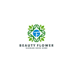 Abstract elegant flower logo icon vector design. Universal creative premium symbol. Nature green leaf logotype