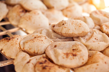 National arabian bread pita in the bakery.