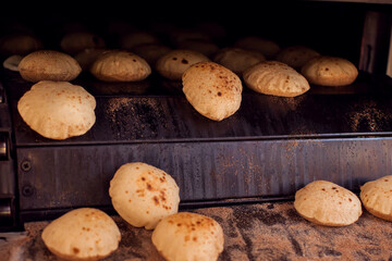 National arabian bread pita in the bakery.