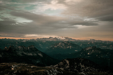 view on Dachstein mountain with tent
