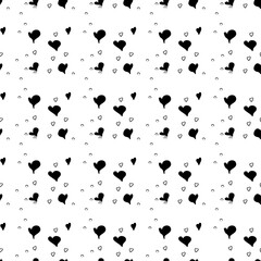 Pattern black and white hearts vector seamless background. Art continuous illustration. Hand drawn abstract art modern