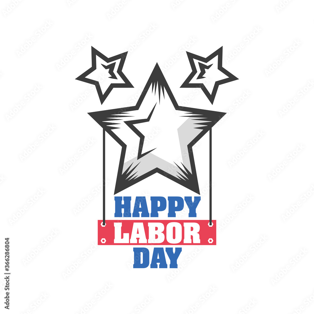 Wall mural label happy labor day celebration on white background